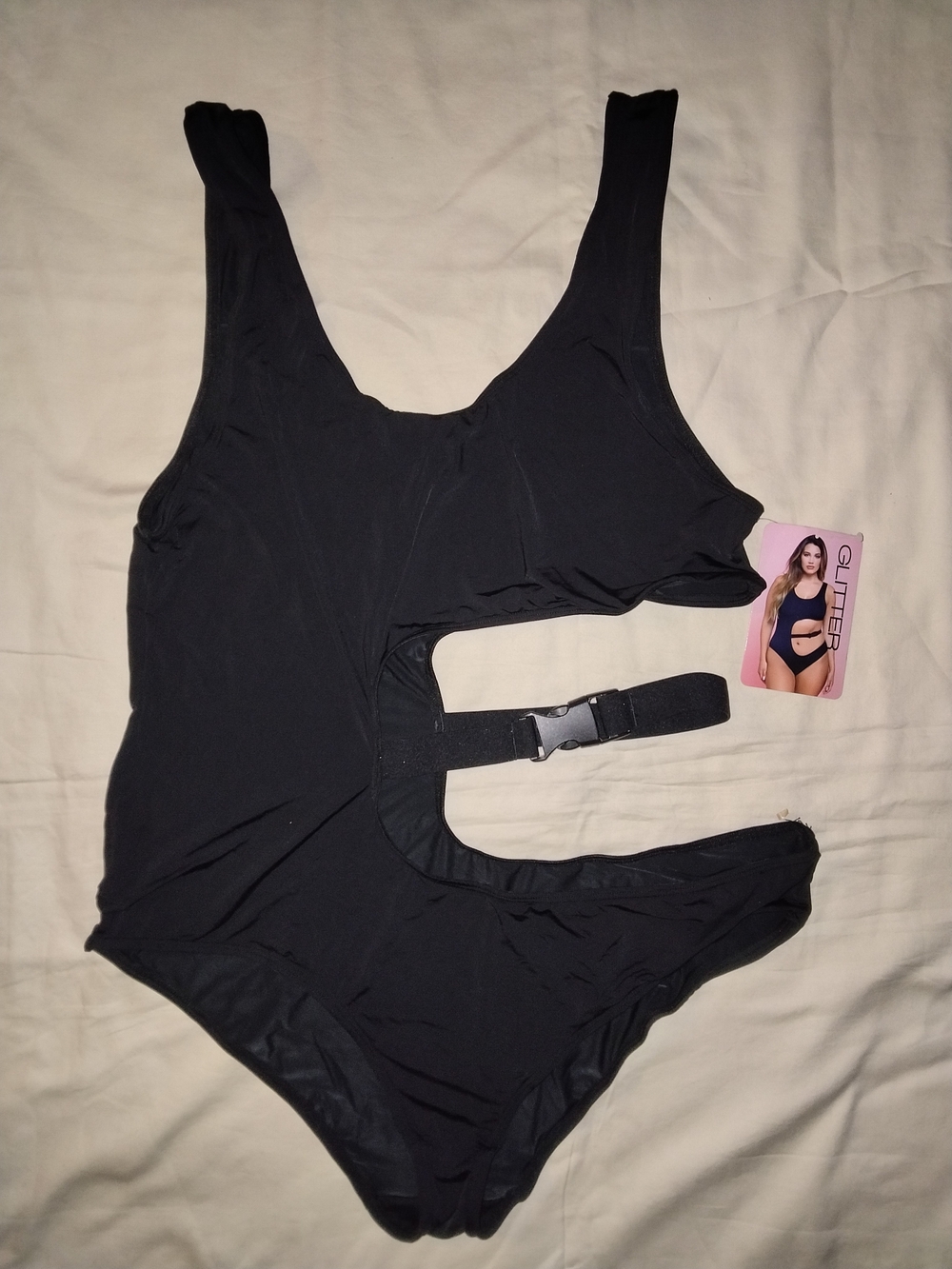 Glitter Women's One-Piece Cutout Swimsuit in Black